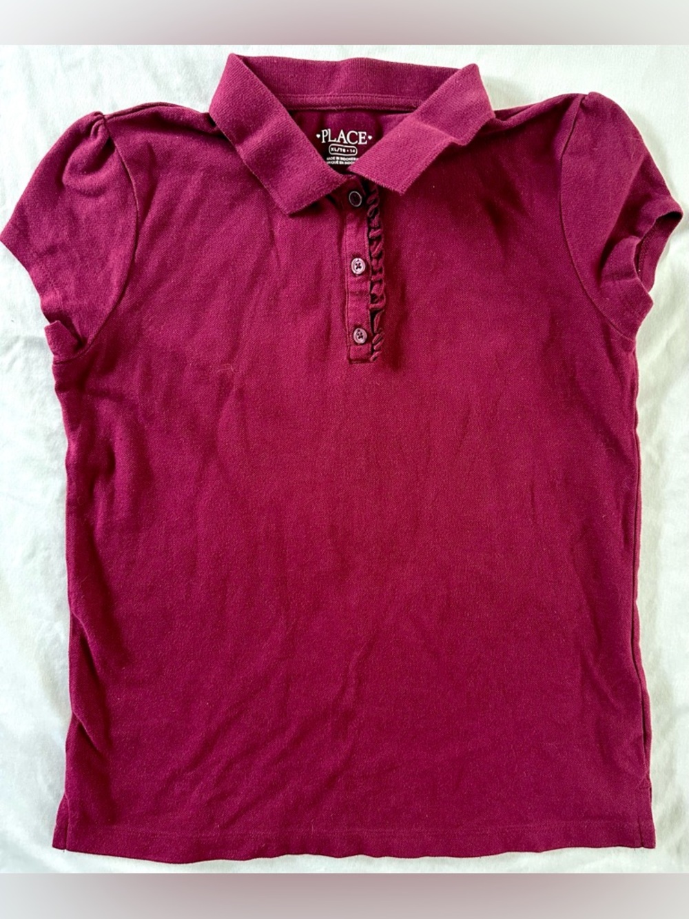 Girls Place Polo Shirt Size 14 XL Burgundy Short Sleeve School Uniform Top